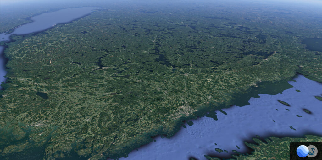 Satelliittikuva missä erottuu Suomen ja Venäjän raja.