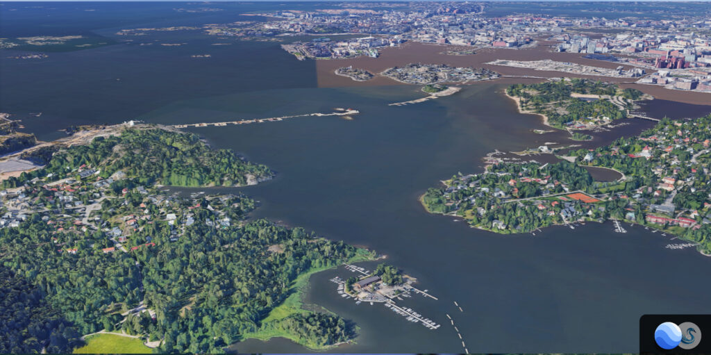 3D satelliittikuva Helsingin rakenteilla olevasta Kruunuvuorensillasta