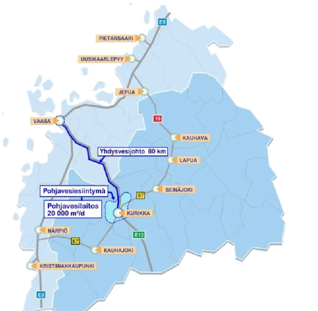 Suunniteltu vesiputki Vaasasta Kurikkaan. Kuva: Vaasan Vesi