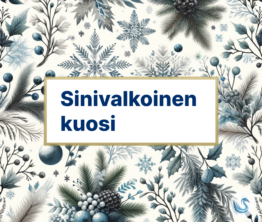 Sinivalkoinen kuosi sisältää suomalaisille tuttuja elementtejä